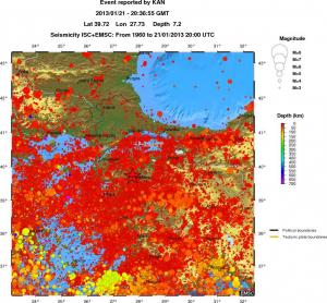 regional depth historical seismicity