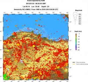 regional depth historical seismicity