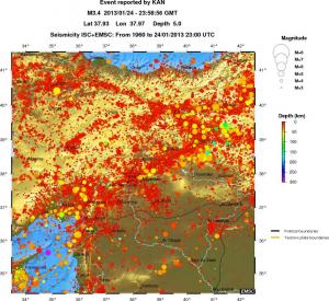 regional depth historical seismicity