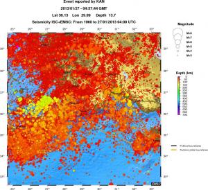 regional depth historical seismicity