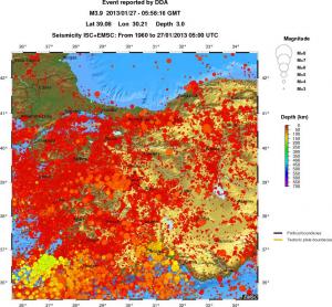 regional depth historical seismicity