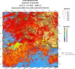 regional depth historical seismicity