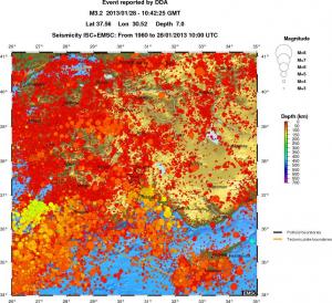 regional depth historical seismicity