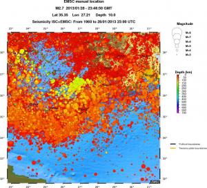 regional depth historical seismicity