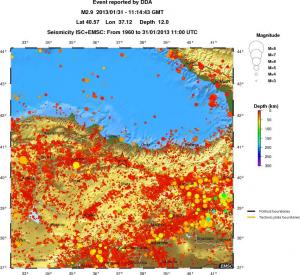 regional depth historical seismicity