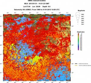 regional depth historical seismicity