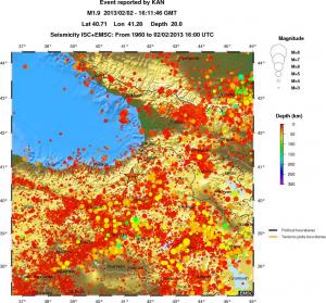 regional depth historical seismicity