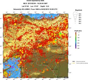 regional depth historical seismicity