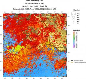 regional depth historical seismicity