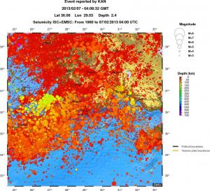 regional depth historical seismicity