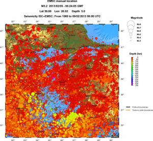 regional depth historical seismicity