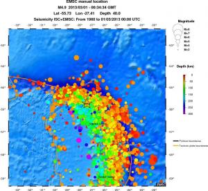 regional depth historical seismicity