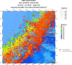regional depth historical seismicity