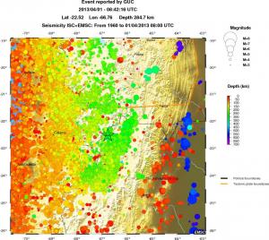 regional depth historical seismicity