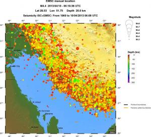 regional depth historical seismicity