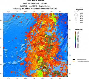 regional depth historical seismicity