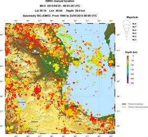 regional depth historical seismicity
