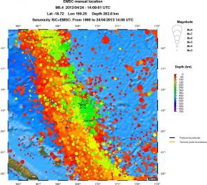 regional depth historical seismicity