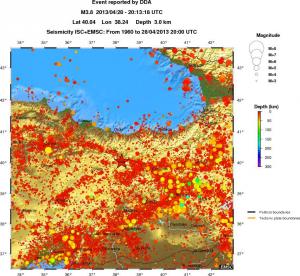 regional depth historical seismicity