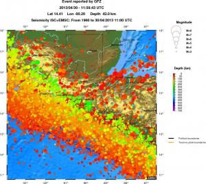 regional depth historical seismicity