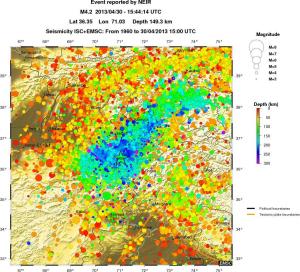 regional depth historical seismicity