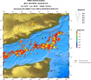 regional depth historical seismicity