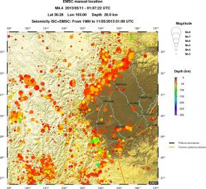 regional depth historical seismicity
