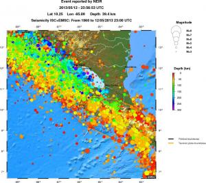 regional depth historical seismicity