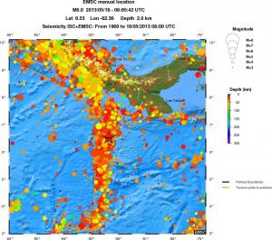 regional depth historical seismicity