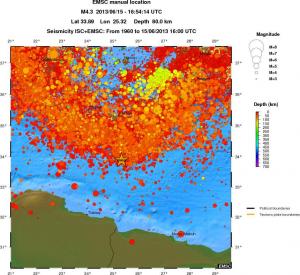 regional depth historical seismicity