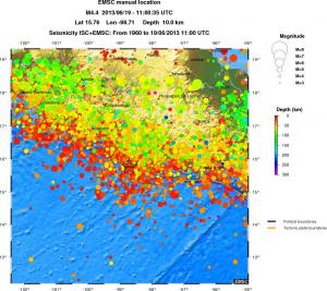 regional depth historical seismicity