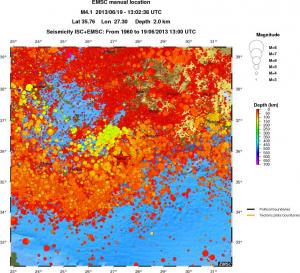 regional depth historical seismicity