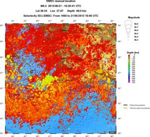 regional depth historical seismicity
