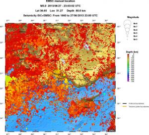 regional depth historical seismicity