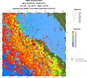 regional depth historical seismicity