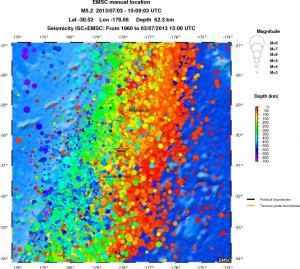 regional depth historical seismicity