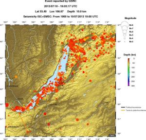 regional depth historical seismicity