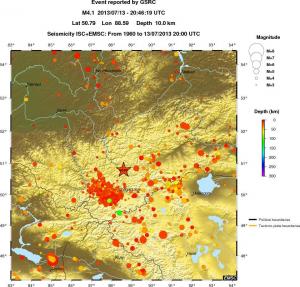 regional depth historical seismicity