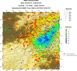 regional depth historical seismicity