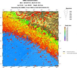 regional depth historical seismicity