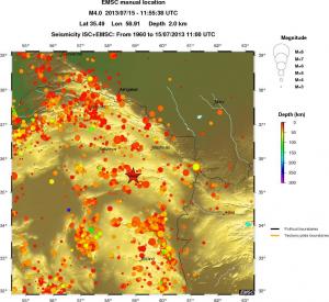 regional depth historical seismicity