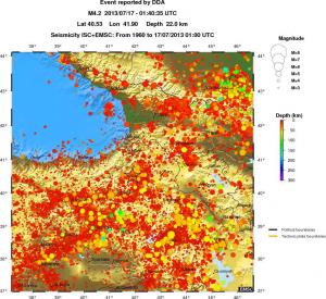 regional depth historical seismicity