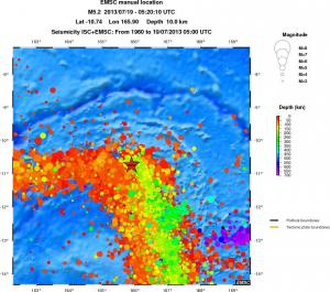 regional depth historical seismicity