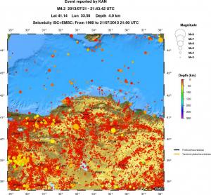 regional depth historical seismicity