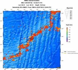 regional depth historical seismicity