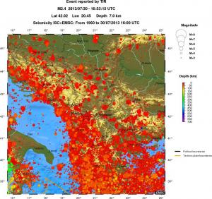 regional depth historical seismicity