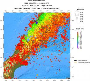 regional depth historical seismicity