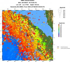 regional depth historical seismicity