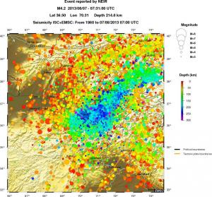 regional depth historical seismicity