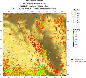 regional depth historical seismicity